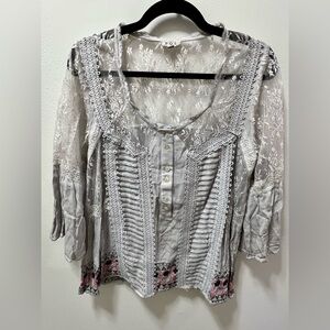 NWOT POL Gray Lace Top Size Small